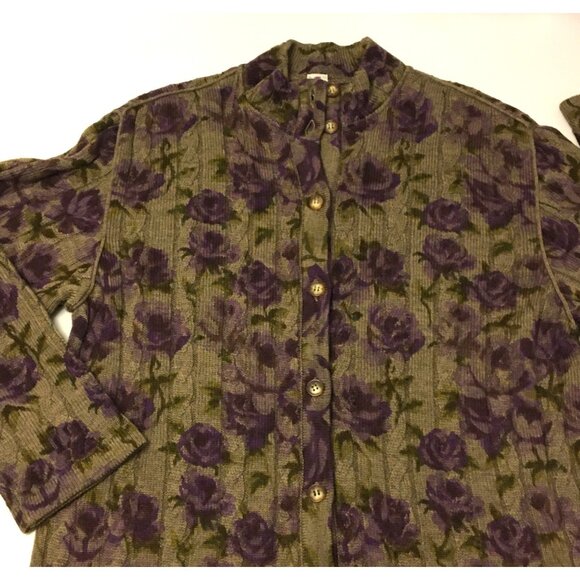 Vintage 80s Ungaro Italian Knit Button Front Cardigan Beautiful Floral Roses (2) - Picture 10 of 16